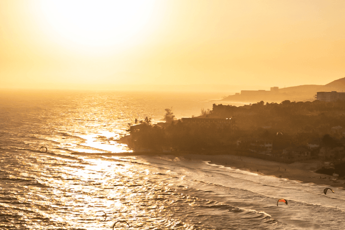 Sunset over the beach in Mui Ne, Vietnam, where C2SKY offers wing foil rentals with scenic views and reliable wind conditions.